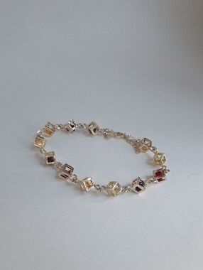 Sterling Silver Multi-Color Gem Cube Bracelet
